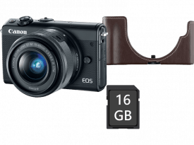 CANON EOS M100 MILC fényképezőgép, fekete + EF-M 15-45 mm IS STM + EH31FJ tok + 16GB SD kártya