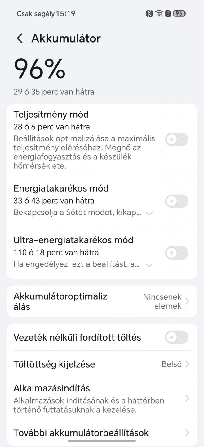 Akkumulátor beállítások